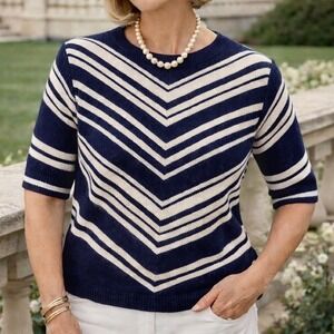 Chico's Sweater Womens Size‎ 1 Medium Navy White Chevron Striped Ladies